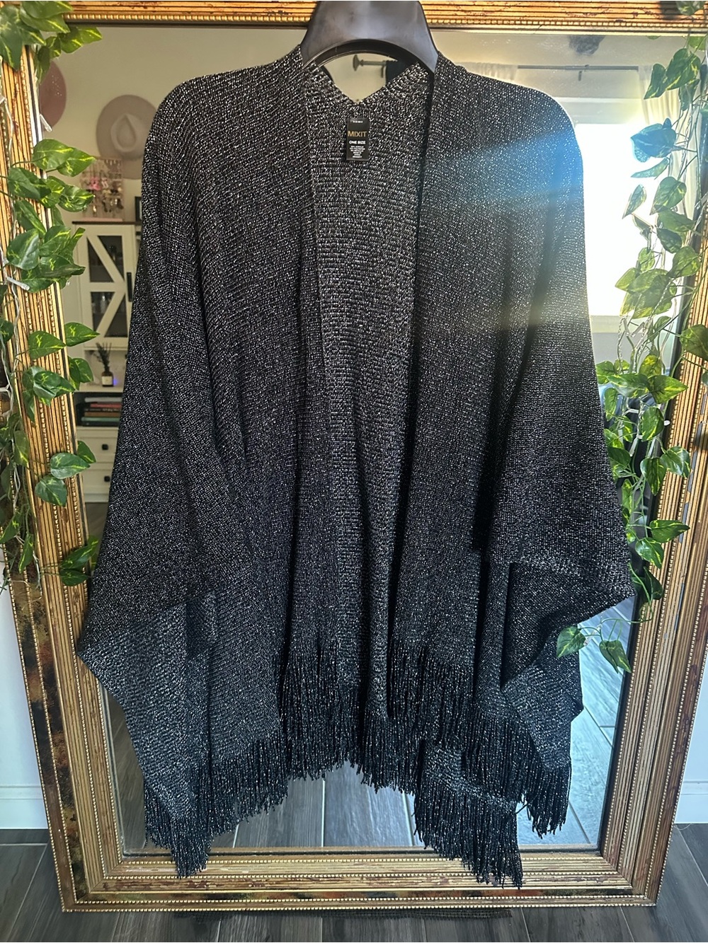 Mixit Metallic Black Fringe Open Cardigan